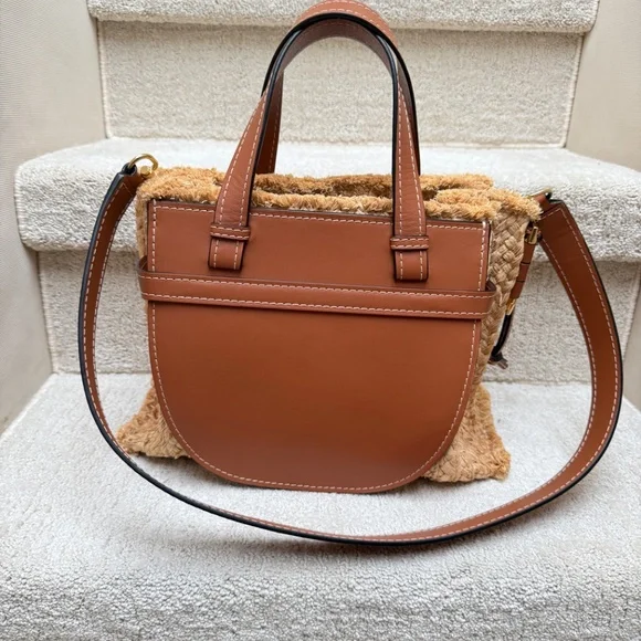 Loewe Dual Gate Satchel in Raffia & Brown Leather - Picture 5 of 8